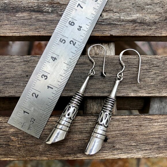 Silver long dangle earrings - Picture 3 of 4